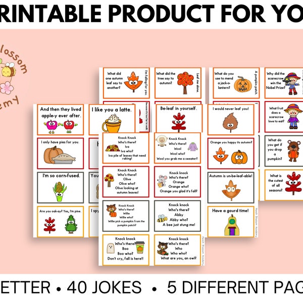 Printable Autumn Lunch Box Notes | Lunch Box Notes for Kids, Lunchbox Notes, Lunchbox Note, autumn jokes for Kids, Joke Lunch Box Notes