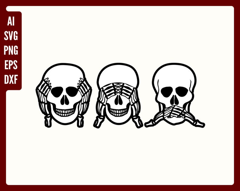 Three Wise Skulls Svg Hear See Speak Skull Halloween Design - Etsy Canada