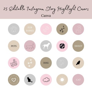 25 couvertures modifiables Blush Modern Pets Highlight pour Instagram | Couvertures de faits saillants de style de vie | Couvertures minimalistes de l&#39;histoire d&#39;Instagram