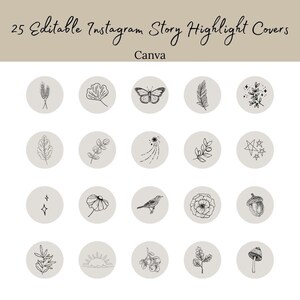 25 Editable Instagram Highlight Covers | Botanical Highlight Cover Icons | Boho Instagram Highlight | Nature Instagram Highlight