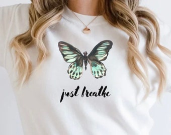 Mariposa PNG, Salud Mental PNG, Ansiedad PNG, Sólo Respira, Png para Camisa, Png para Sublimación, Mariposa Verde Png, Diseño de Camisa Mariposa