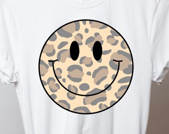 Smiley Face PNG, Leopard Smiley Face PNG, Retro Smile PNG, Trendy Smiley Clipart, Cheetah Print, Retro Smiley Emoji Png, Smile Shirt Png