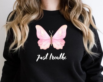 Mariposa PNG, Salud Mental PNG, Ansiedad PNG, Sólo Respira, Png para Camisa, Png para Sublimación, Mariposa Rosa Png, Diseño de Camisa Mariposa