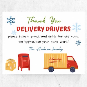 Christmas Delivery Driver Thank You Sign, Holiday Delivery Sign, Printable Delivery Driver Thank You, Delivery Driver Drink and Snack Sign