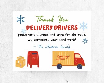 Christmas Delivery Driver Thank You Sign, Holiday Delivery Sign, Printable Delivery Driver Thank You, Delivery Driver Drink and Snack Sign