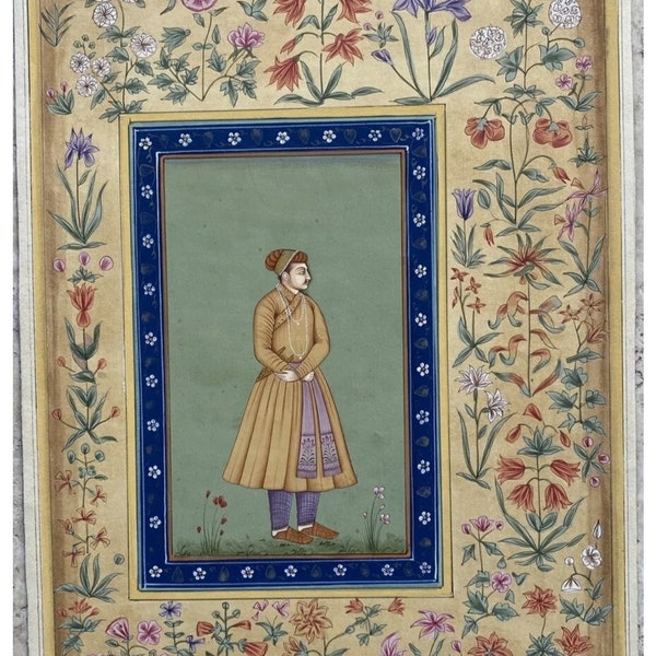 Mughal Prince: Floral Frame Gouache