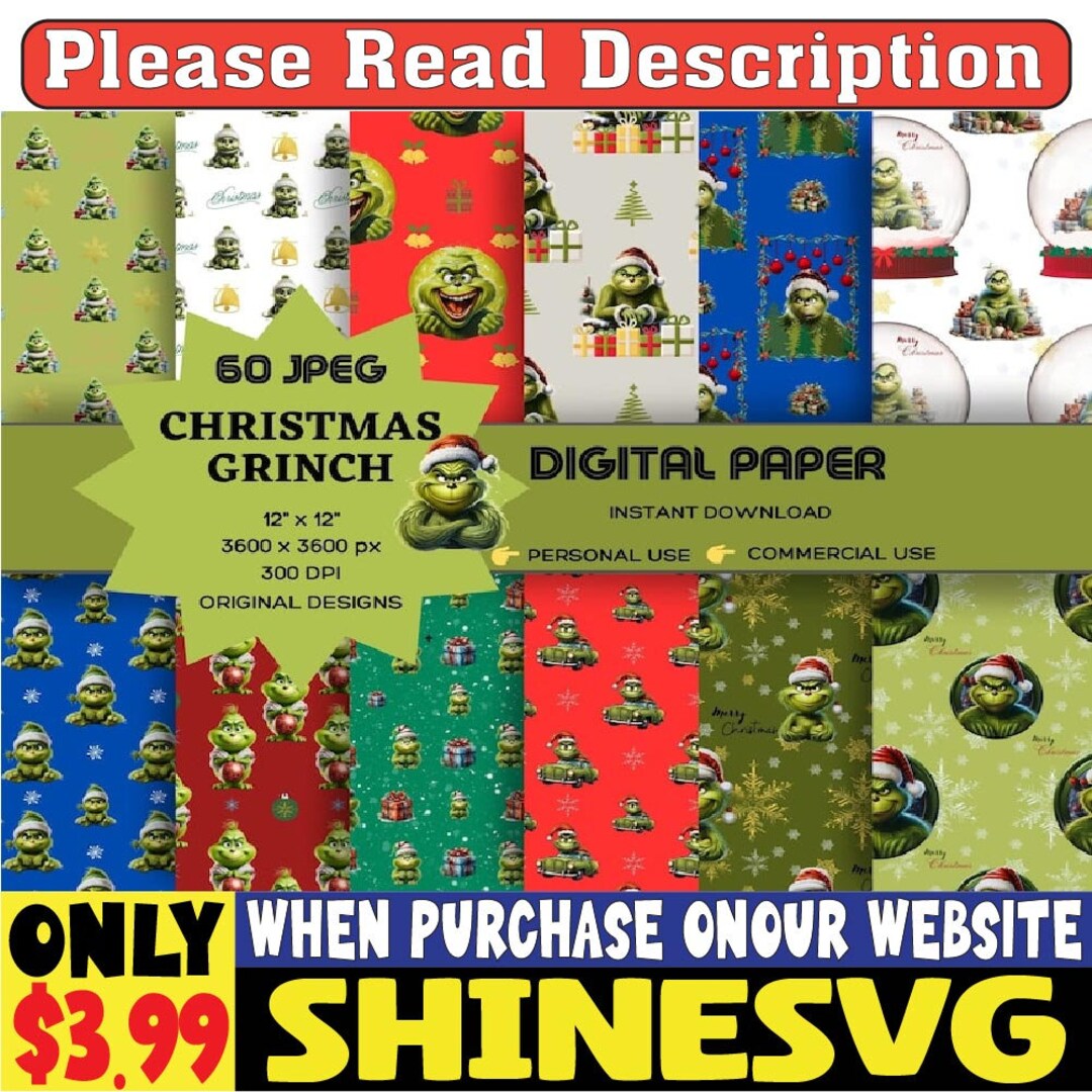 Grinch Digital Pattern Paper Christmas Grinch Wrapping Etsy Australia
