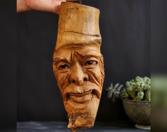 Handmade natural sugar cane wood face sculpture, Unique abstract wall sculpture for room decoration