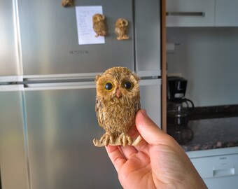 Handmade unique owl sculpture magnet for refrigerator or dishwasher, Aesthetic cute fun magnet for room or locker decor