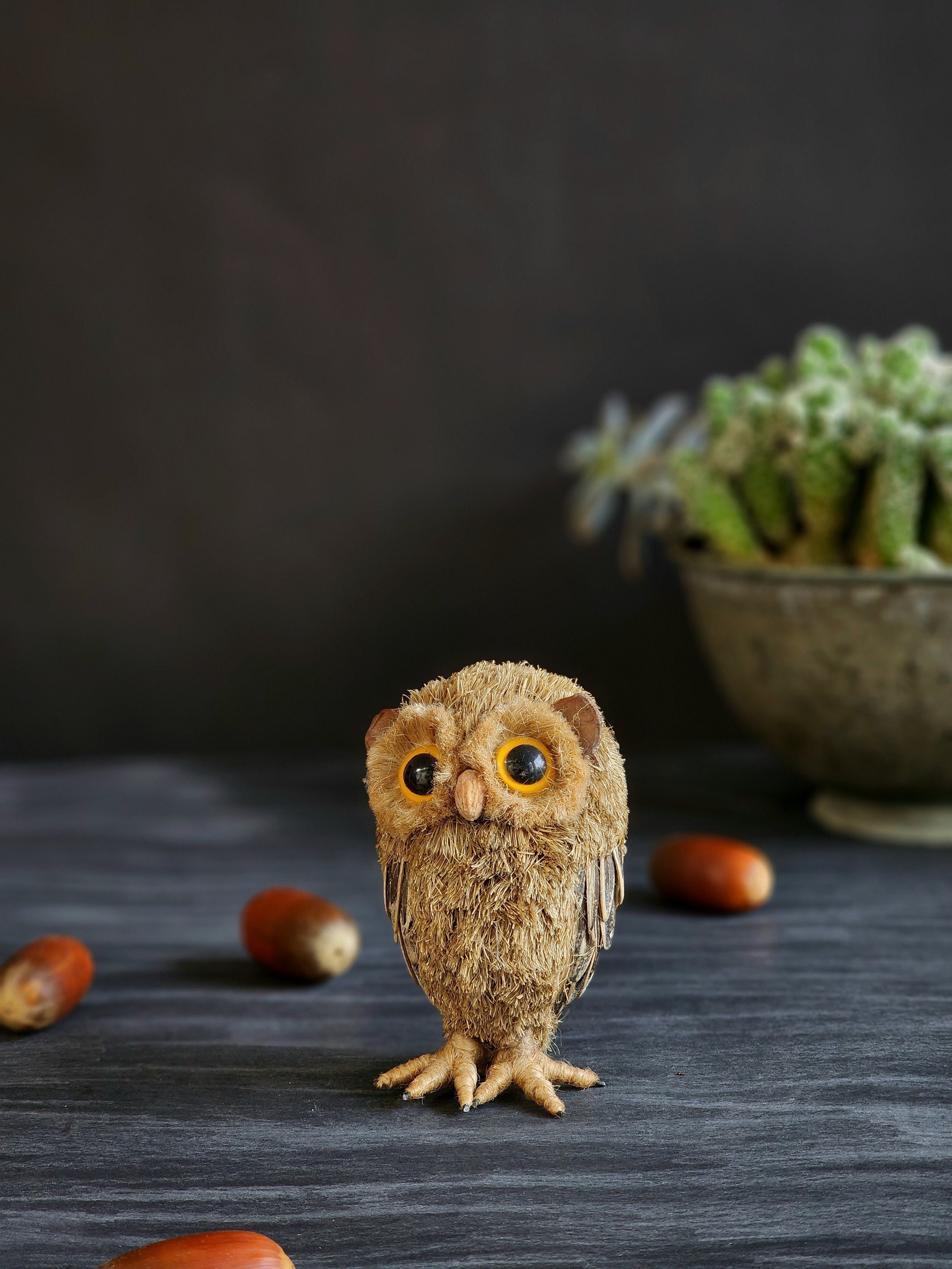 Handmade Hemp Rope Owl Sculpture: Unique Desk Decor