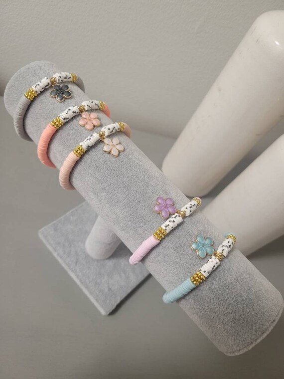 Flower Pendant Bracelets | Clay Beads | Gold Beads | Custom Made