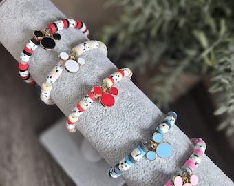 Mickey Charm Bracelet | Disney Inspired | Clay Beads | Glass Beads | Hand Crafted