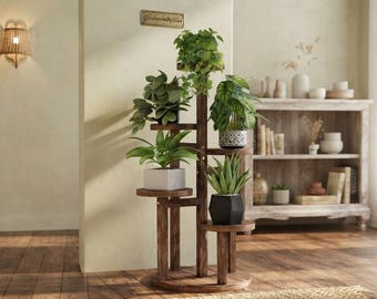Wooden Plant Stand Indoor for Multiple Plants | 3 4 5 Tier Corner Plant Shelf | Tall Flower Pot Display Rack for Living Room Balcony