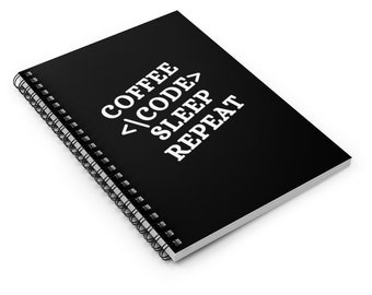 Coffee Code Sleep Repeat Spiral Funny Geek Notebook - Ruled Line