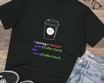 Python-Powered Coffee Time Organic Creator T-shirt  - Perfect Gift for IT Geeks, Nerds, and Software Developers - Unisex