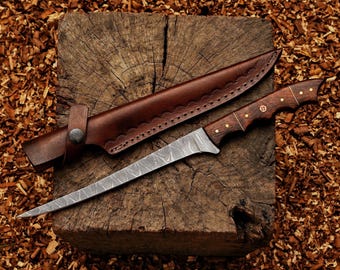 Handmade Damascus Steel Fillet Knife | Fishing Knife Gift for Him | Custom Engraved Knife | Christmas Gifts for Dad, Son, Husband, Boyfriend
