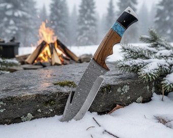 Handmade Damascus Steel Fillet Knife | Fishing Knife Gift for Him | Personalized Christmas Gift for Men, Dad Husband | Custom Engraved Knife