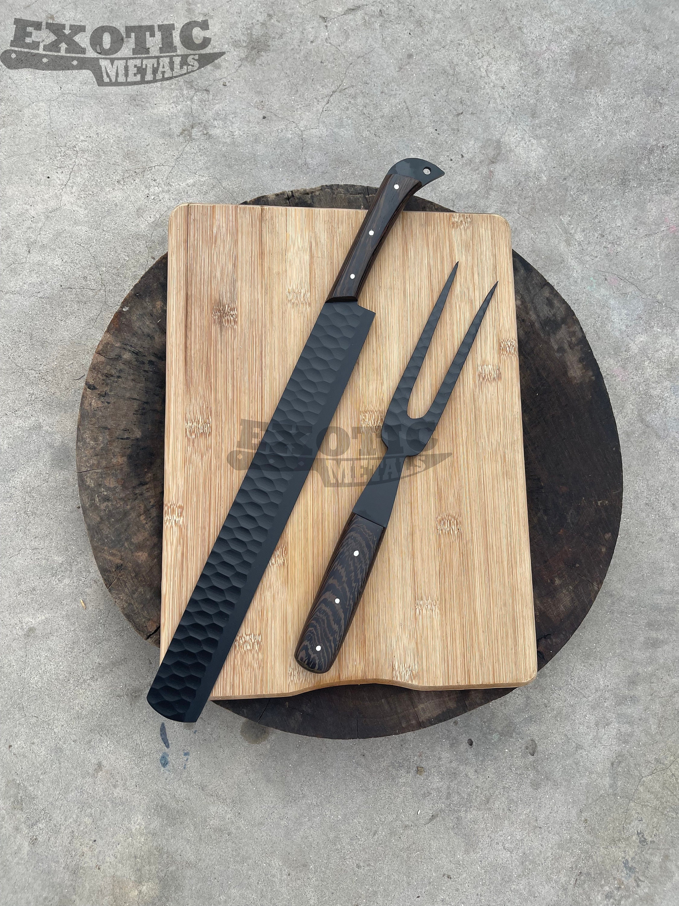 Custom Handmade Brisket Knife Set D2 Brisket Knife & Fork BBQ Set