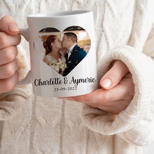 Mug photo personnalisé, Tasse couple avec prénoms et date, Cadeau amour, mariage, Saint-Valentin. LIVRAISON Mondial Relay (Point Relais)