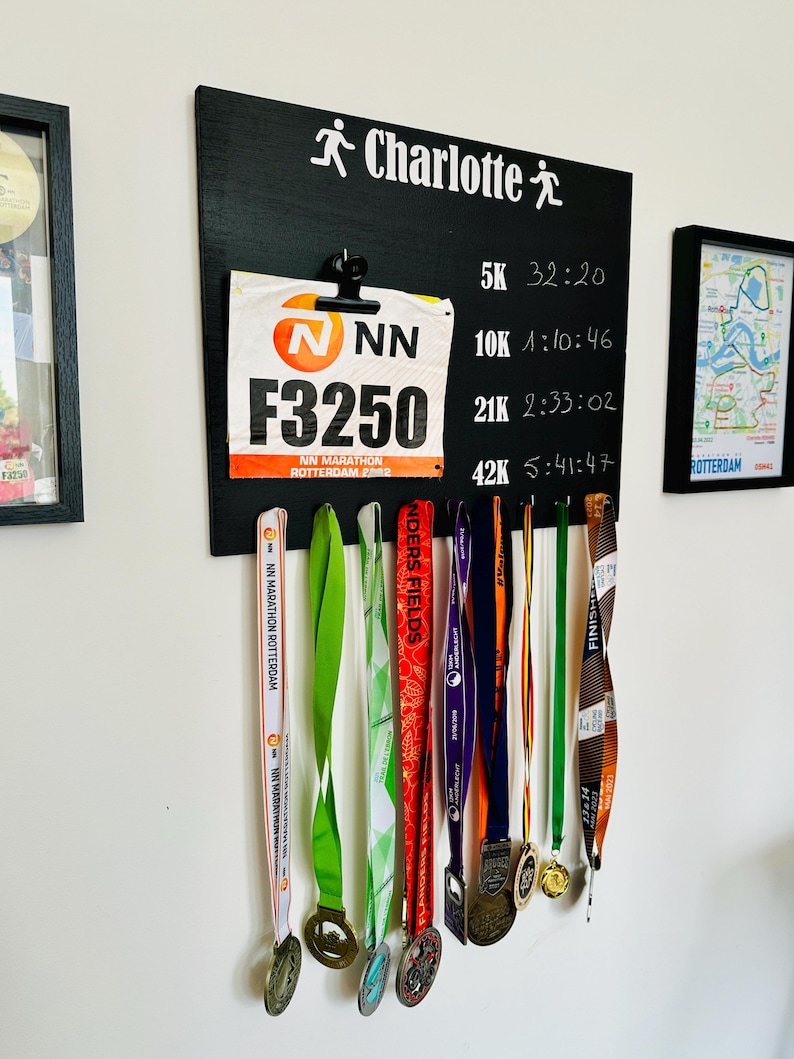 Board For Track Ribbons Personalized Wooden Medal Holder. Running Bib Holder, Marathon Race ...