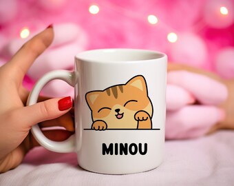 Tasse à café personnalisée chat, mug personnalisé pour propriétaire de chat roux avec prénom. LIVRAISON MONDIAL RELAY (Point Relais)