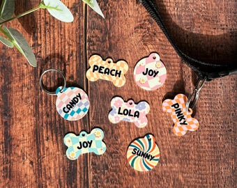 Targhetta per cani in alluminio personalizzata in stile retrò, targhetta per cani "Flower Power", targhetta per cani colorata e personalizzata, regalo originale per cani