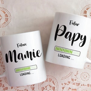 Gepersonaliseerde keramische mok met de tekst 'zwangerschap' en 'toekomst' (wordt geladen), perfect als cadeau voor tante, oom, vader, oma, peetmoeder of peetvader. Mondial Relay (afhaalpunt)