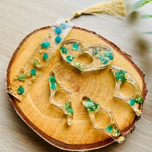Combo Marque-Page personnalisé prénom Bague de lecture Fleurs Séchées Hortensia Vert, Résine, Cadeau Lectrice. MONDIAL RELAY (Point Relais)