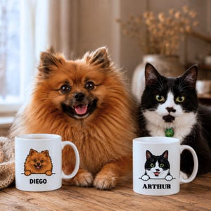 Mug personnalisé Animal cartoon, Tasse Chien Chat Dog Mom Cat Mom, portrait animal illustration. LIVRAISON MONDIAL RELAY (Point Relais)