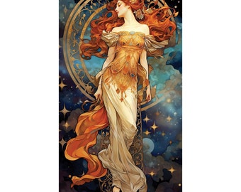 Spirit of Night Beautiful Woman Stars, Vintage 19th Century Art Decor, Digital Download Art Nouveau Celestial Dark Printable Painting Poster