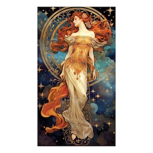 Spirit of Night Beautiful Woman Stars, Vintage 19th Century Art Decor, Digital Download Art Nouveau Celestial Dark Printable Painting Poster image 1