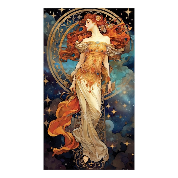 Spirit of Night Beautiful Woman Stars, Vintage 19th Century Art Decor, Digital Download Art Nouveau Celestial Dark Printable Painting Poster