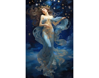 Art Nouveau Celestial Woman Print: Vintage Star Dancer (Digital Download)