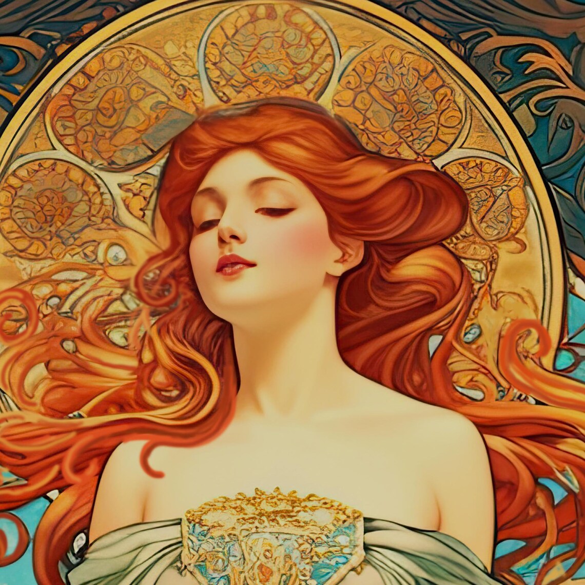 Beautiful Woman Spirit of Summer Eve Art Vintage 19th Century Decor