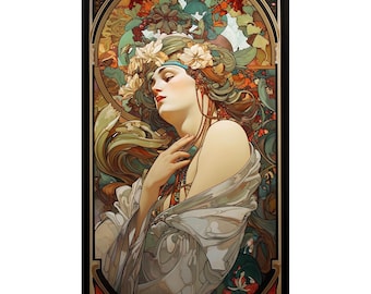 1906 年のアンティーク アールヌーボー ブルー水彩画デザイン