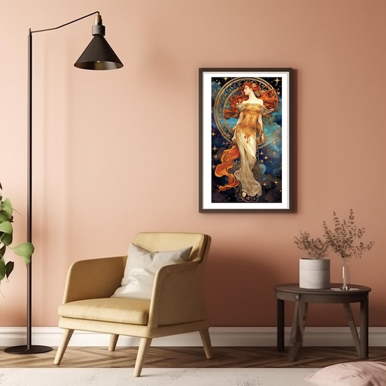 Spirit of Night Beautiful Woman Stars, Vintage 19th Century Art Decor, Digital Download Art Nouveau Celestial Dark Printable Painting Poster image 10