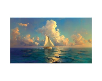 Sailboat Sunset Nautical Wall Art Vintage 19th Century Florida Gulf Coast Digital Download Colorful Ocean Seascape Home Decor Boat Poster