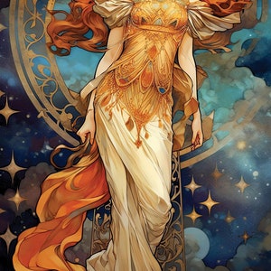 Spirit of Night Beautiful Woman Stars, Vintage 19th Century Art Decor, Digital Download Art Nouveau Celestial Dark Printable Painting Poster image 4