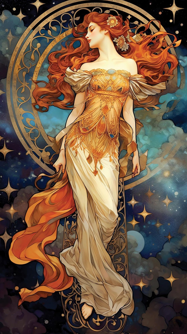 Spirit of Night Beautiful Woman Stars, Vintage 19th Century Art Decor, Digital Download Art Nouveau Celestial Dark Printable Painting Poster image 4