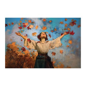 Schöne Frau cool Herbst Bliss glücklich Herbstlaub Kunst Vintage 19th Century Decor Digital Download Bunte Illustration druckbare Poster