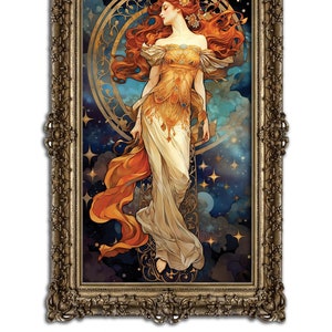 Spirit of Night Beautiful Woman Stars, Vintage 19th Century Art Decor, Digital Download Art Nouveau Celestial Dark Printable Painting Poster image 2