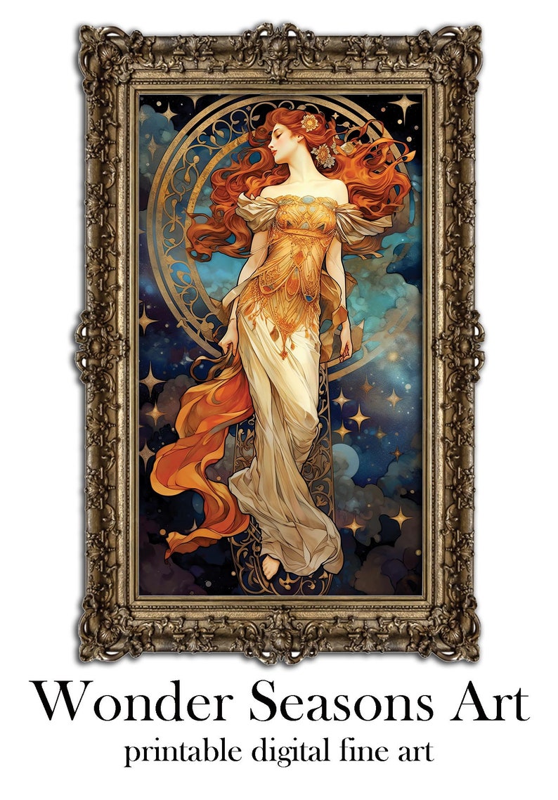 Spirit of Night Beautiful Woman Stars, Vintage 19th Century Art Decor, Digital Download Art Nouveau Celestial Dark Printable Painting Poster image 2
