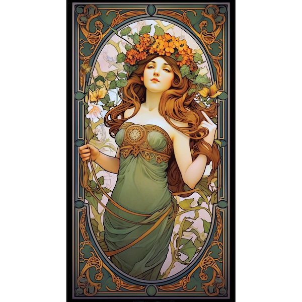 Arte dei fiori di bella donna Spirito di primavera Vintage del XIX secolo Fiore Art Decor Download digitale Poster di pittura stampabile in stile Nouveau