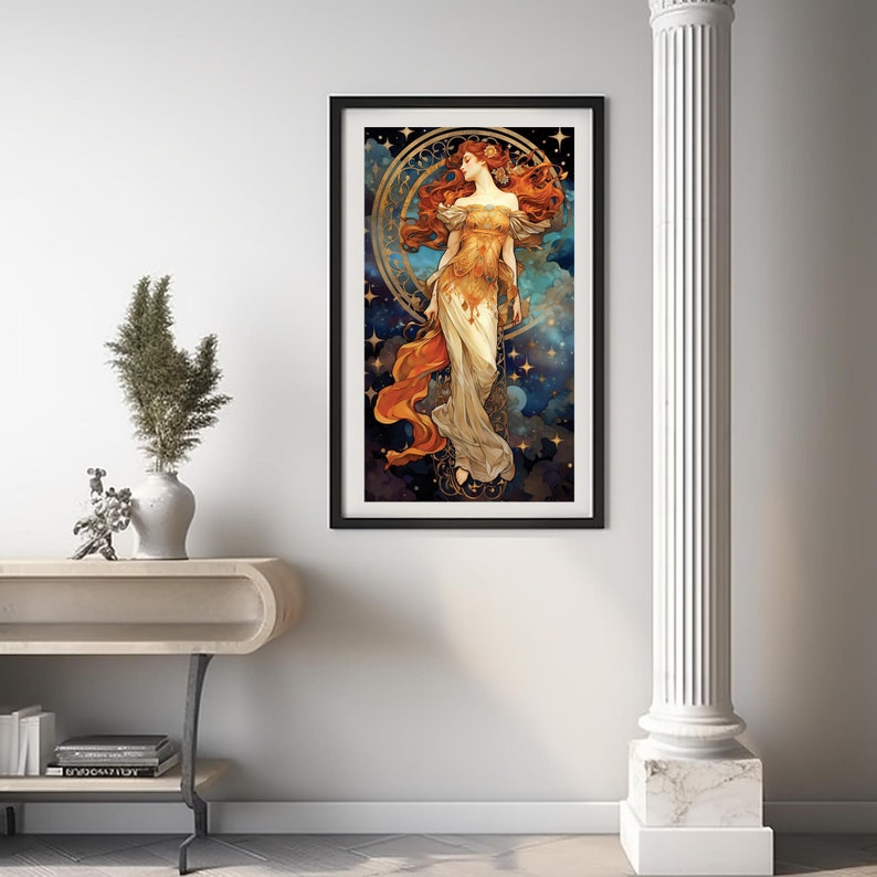 Spirit of Night Beautiful Woman Stars, Vintage 19th Century Art Decor, Digital Download Art Nouveau Celestial Dark Printable Painting Poster image 8