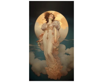 Art Nouveau-print maanmeisje: vintage hemels decor (digitale download)