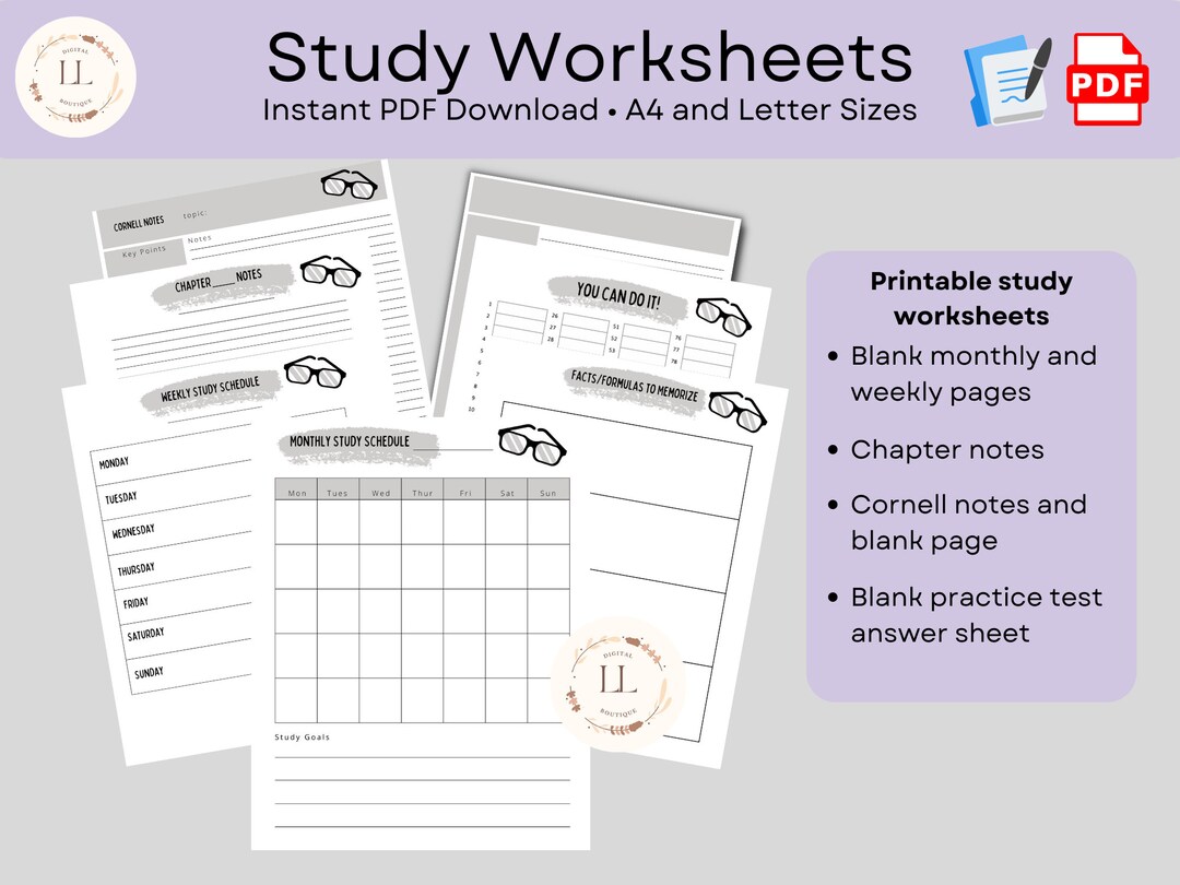 Printable Study Worksheets Digital Study Templates Exam Prep - Etsy