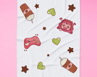 Cozy Anime Blanket for Girly Gamers - Kawaii Gift for Coffee Lovers