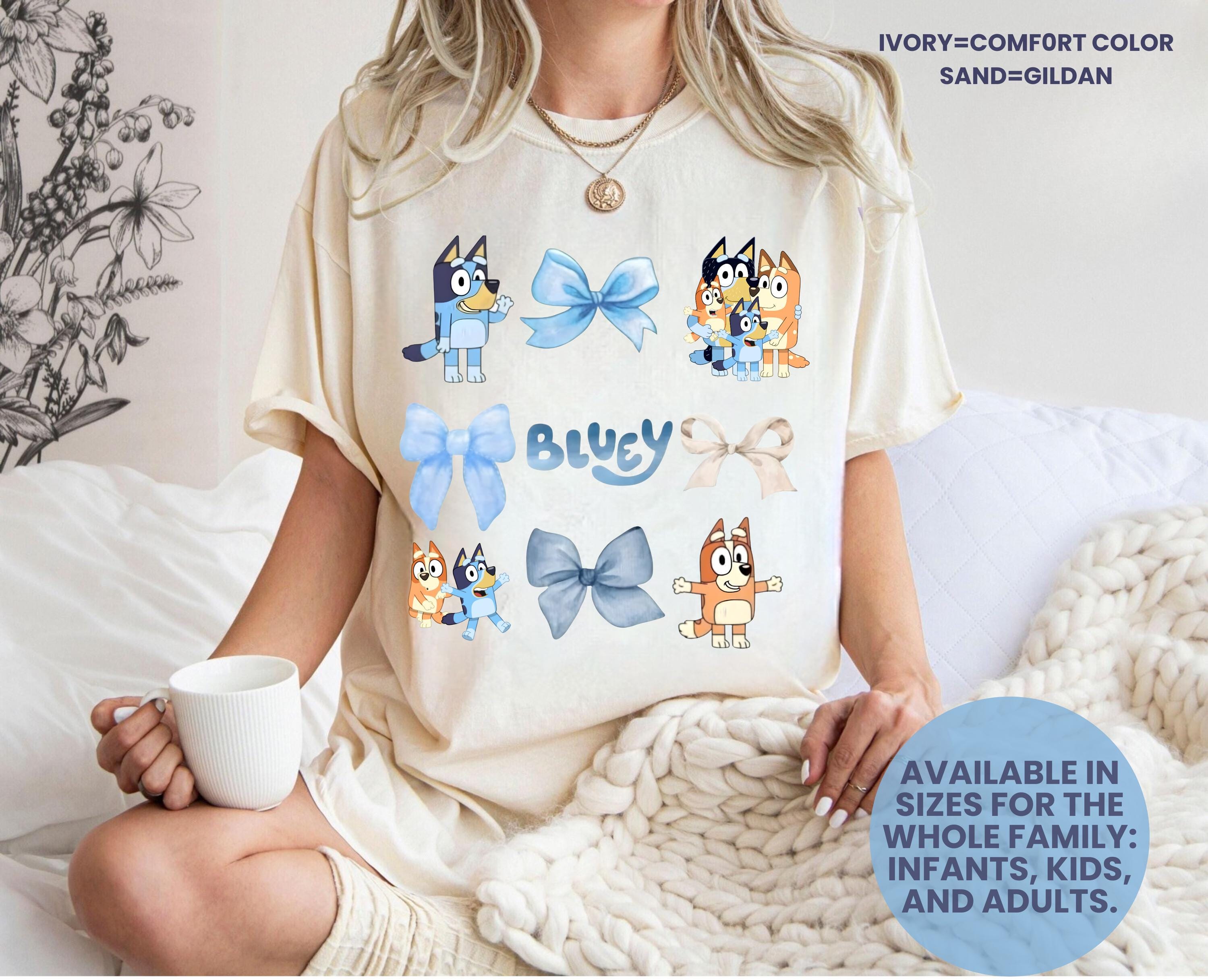 Blue  Dog Coquette shirt/custom bluey shirt/Cute Mum Shirts/Blue Dog Kids shirt/