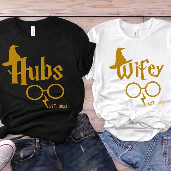 Universal Couples Shirts/Hubby and Wifey Shirts/Honeymoon Potter Shirt/ Just Married shirt/ wifey hubby shirts.