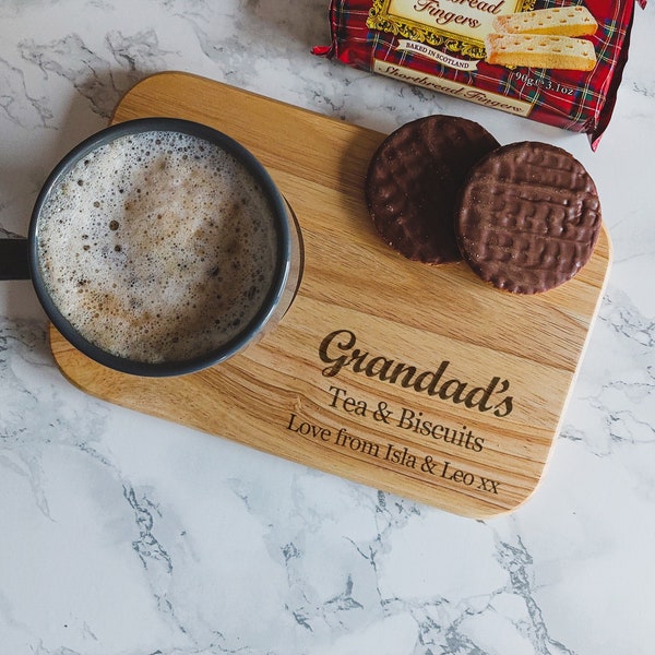 Personalised Grandad's Tea and Biscuit Board, Fathers Day Gift for Dad, Grandad, Papa, Coffee and Cake Tray, For Him, Laser Engraved